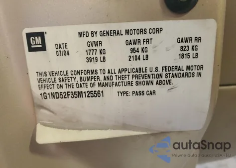 2005 Chevrolet Classic из США, поврежденный, VIN 1G1ND52F35M125561